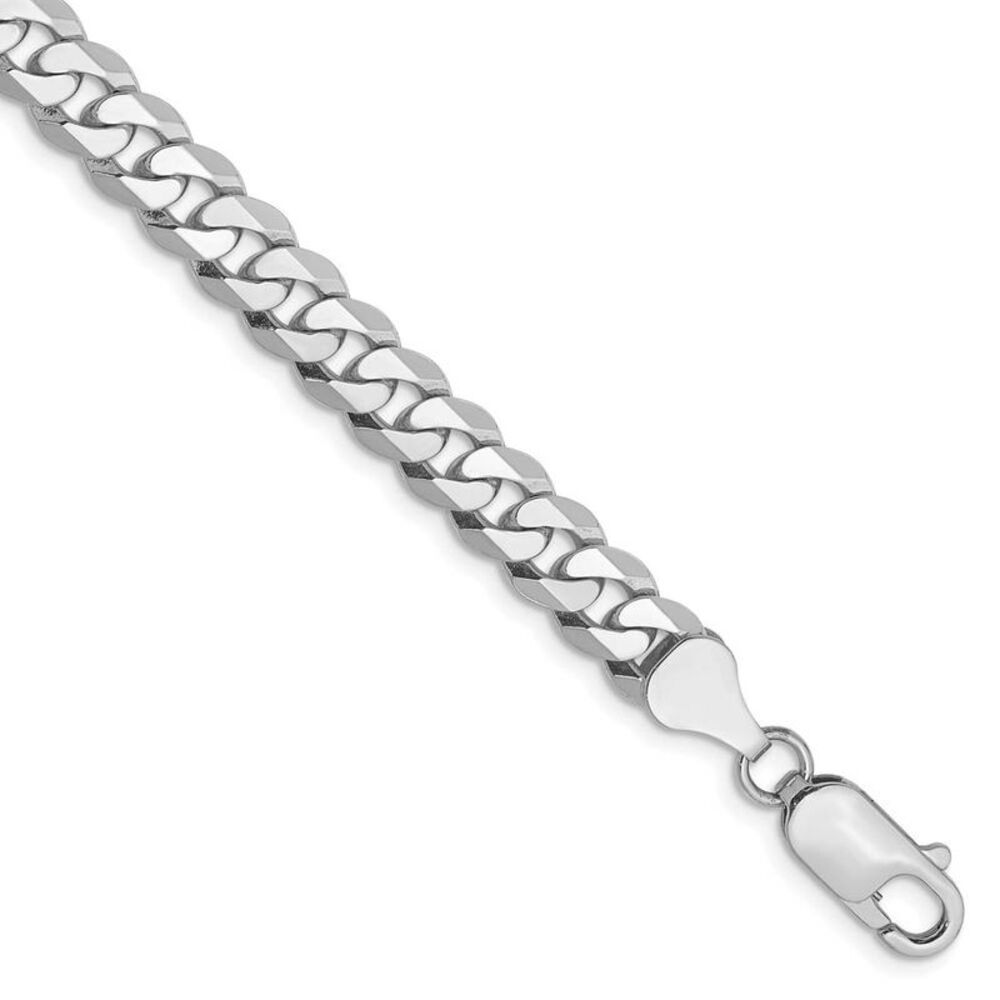 Men's 6.25mm, 14k White Gold, Flat Beveled Curb Chain Bracelet, 7 Inch